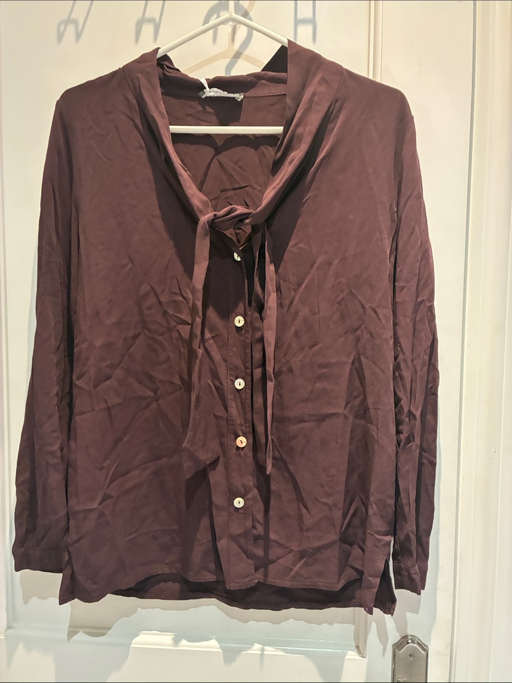 Pistache Made in Italy Viscose Tencel Tie Front Blouse Bordeaux S NWT 👵MT